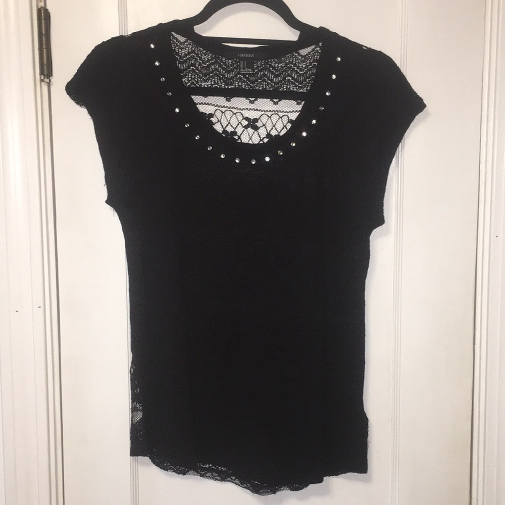 Forever 21 Black Sheer Top with Rhinestones